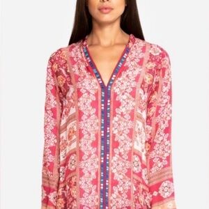 Johnny Was Pink and Blue Floral Blouse